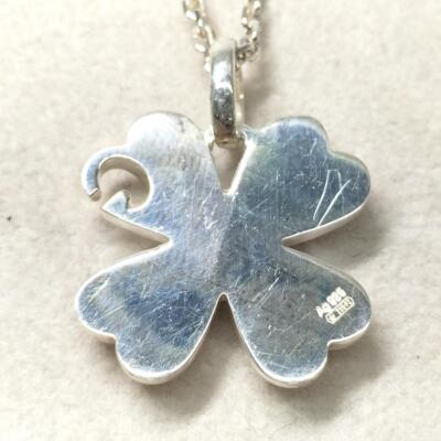 GUCCI G Logo Four Leaf Clover Sterling Silver 925 Pendant Necklace