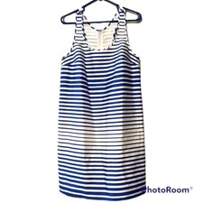 Banana Republic 10 womens sleeveless blue white striped racerback shift dress
