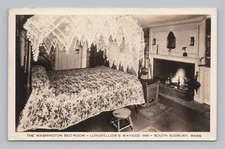Postcard RPPC Bedroom Longfellow's Wayside Inn South Sudbury Massachusetts