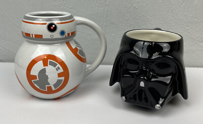 (2) Disney Star Wars BB-8 Robot and DARTH VADER Collector 3D Coffee Mug Pair!