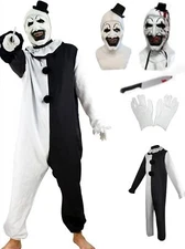Art Terrifier The Clown Cosplay Costume,ScaryClown Joker Jumpsuit Mask Halloween