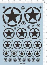 1/35 1/72 US Army Tank Star Military Insignia Markings Water Slide Decal Black