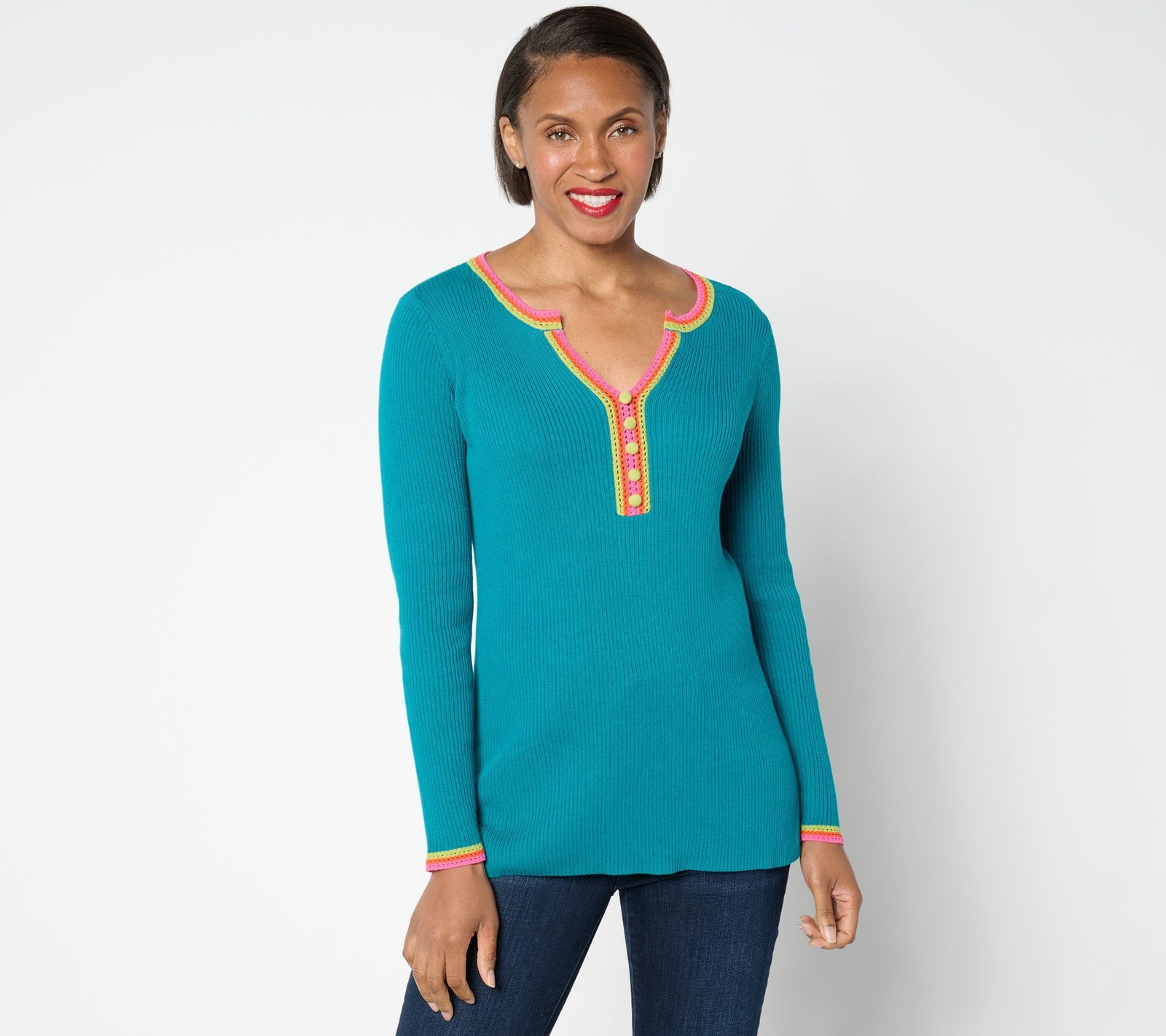 Belle by Kim Gravel Women's Top Sweater Sz 2XS (XXS) Crochet Trim Blue A655254
