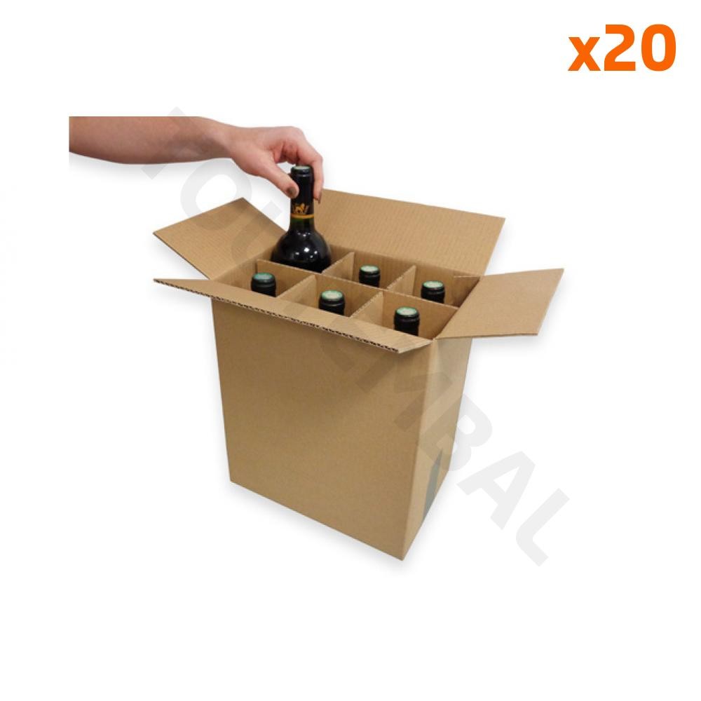 Carton pour 6 bouteilles idéal déménagement et stockage de vin 263x176x302mm