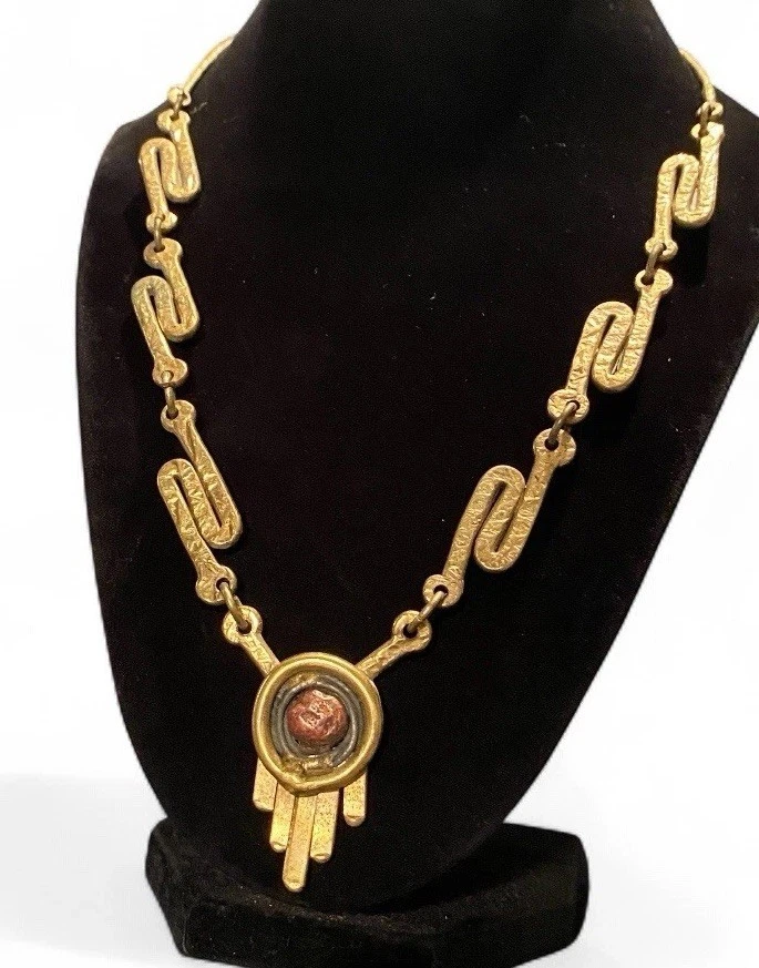 1970-1980s Pal Kepenyes Hamsa Evil Eye Hammered Brutalist Necklace - Image 2 of 4