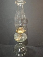 VINTAGE CLEAR GLASS OIL KEROSENE LAMP W/ BANNER BURNER HOBNAIL GLASS