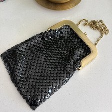 Large Whiting  Davis Antique Victorian Black Mesh Link Gold Chain Purse "2816"