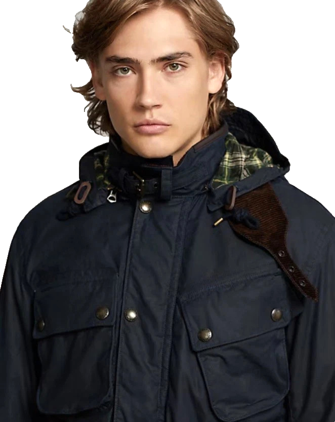 RALPH LAUREN　ベルテッドモトジャケット　Sサイズ Polo Ralph Lauren Oilcloth(Waxed) Belted Zip Hooded Blue Biker