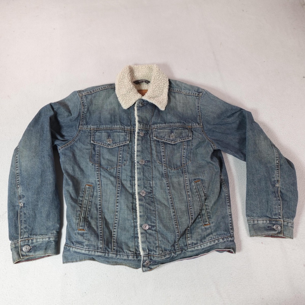 GAP Denim Jacket Mens Small Blue Sherpa Fleece Lined Jean Trucker 