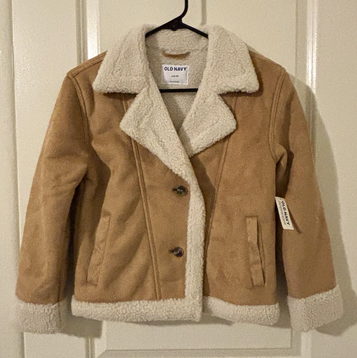 Old Navy Girls Faux Suede Sherpa Lined Tan Jacket w/ Pockets Size L 10-12