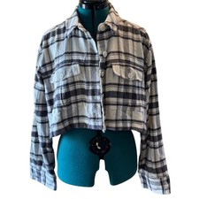 American Eagle Cropped Plaid Jacket – Black White, Large (L), NWT
