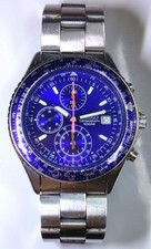 SEIKO Flight Master Chronograph Blue Dial Silver Used Japan