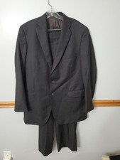 Tom James 2 Piece Charcoal Suit Padded Shoulders 100 Wool Blazer 41L Pants...