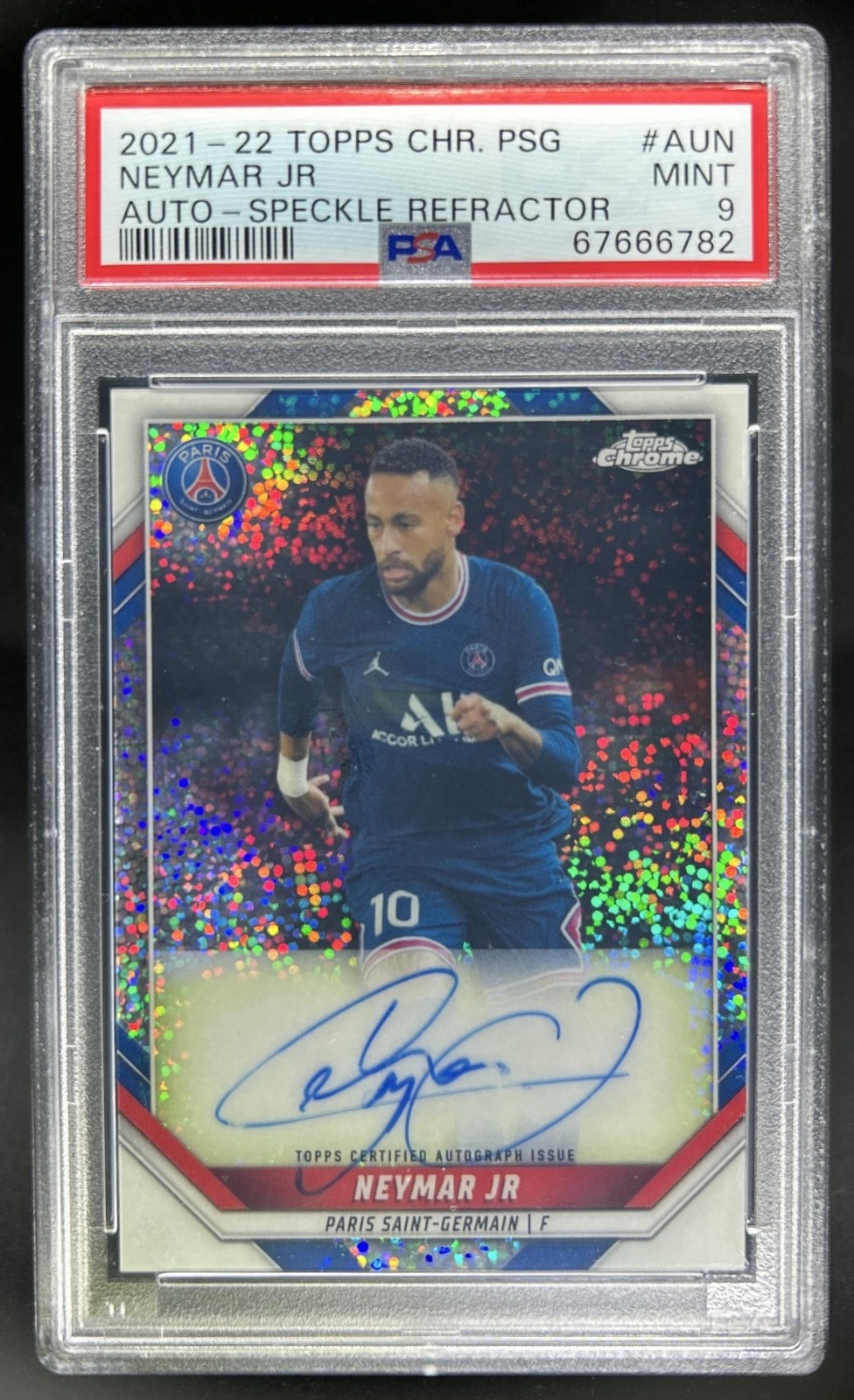 2021 Topps Chrome Paris Saint-Germain Neymar Jr Auto Speckle Refractor /30 PSA 9 view 1