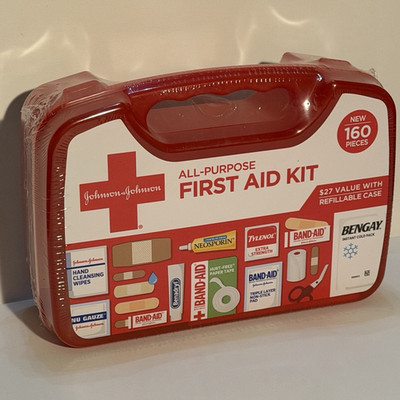 Johnson & Johnson First Aid Kit 160 Pieces Portable Refillable Case Emergency