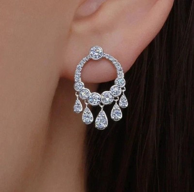 3Ct Round Cut Lab-Created Diamond Women's Drop Earrings In 14K White Gold Plated