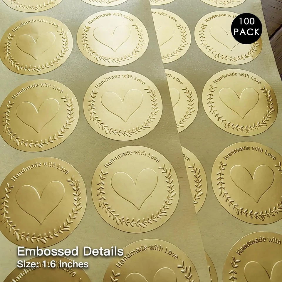 100 X Handmade with Love Stickers – Embossed Gold Foil Labels – Small Business P - Image 2 of 4