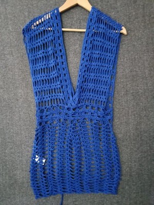 Codigo Crochet Knitted Blue V-Neck Beach Mini Dress L