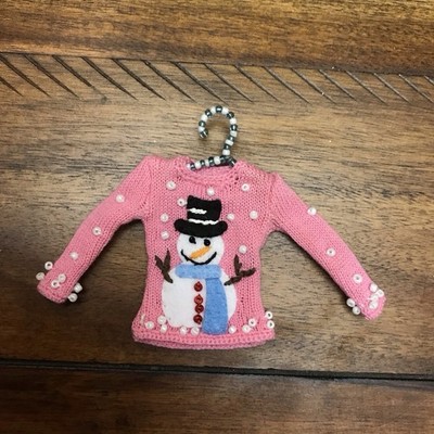 Vintage Michael Simon Mini Sweater Christmas Ornament Pink Snowman