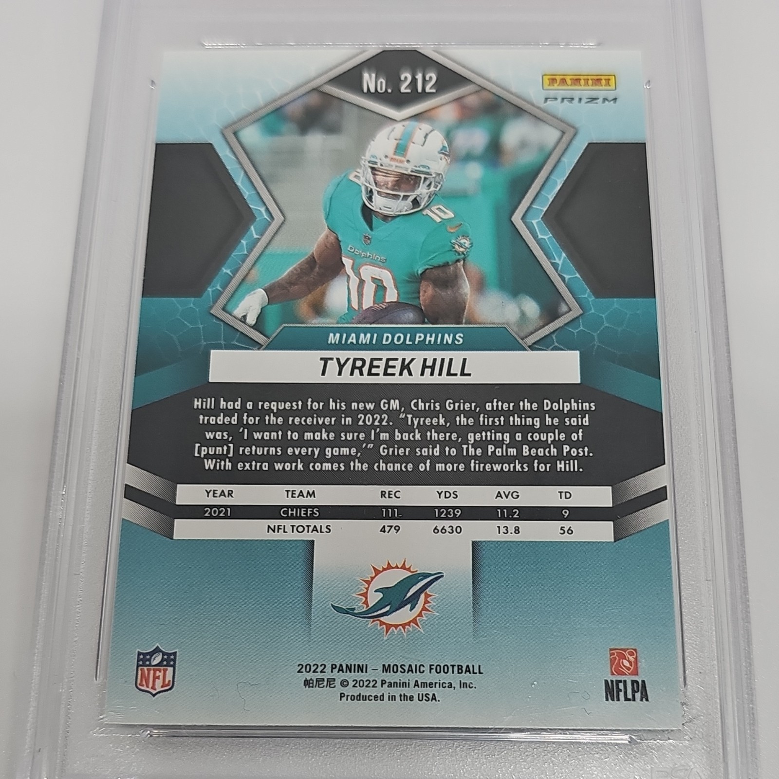 2022 Panini Mosaic Of Sb Champ WR Tyreek Hill #212 Red Sparkle Prizm PSA GM 10 view 6