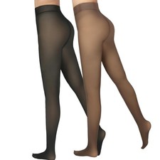 Fleece Lined Tights Sheer Women Fake Translucent Warm Pantyhose Thick Winter