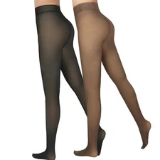 Delcast 2 Pairs Fleece Lined Tights Women，Fake Translucent Thermal Sheer Th...