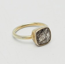 Elegant vintage slim sterling silver and square reticulated quartz ring sz 6.5