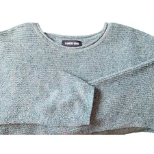 Lands End Women's Blue Heathered Linen Blend Sweater Tunic Top Size L 14-16 NEW