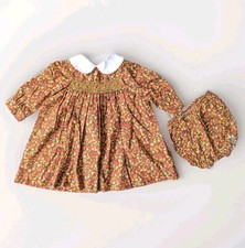 Vintage Polly Flinders 4T Fall Leaf Peter Pan Collar Smocked Dress Thanksgiving