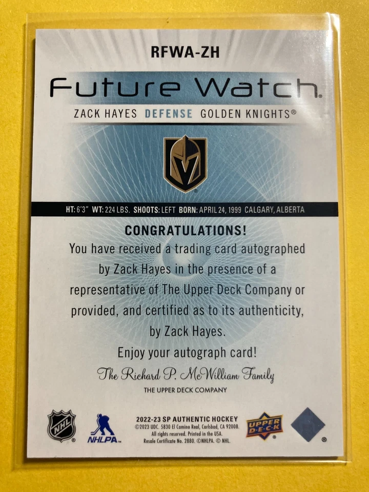 2022-23 SP Authentic '12-13 Retro FW Auto #RFWA-ZH Zack Hayes RC 382/699 - Image 2 of 2