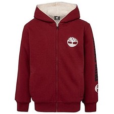 Timberland Big Boys Solid Sherpa Lined Zip up Hoodie, Rhubarb, Size S, NWT