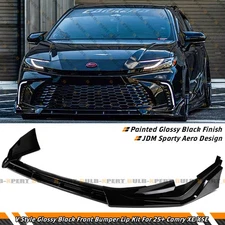 For 25-26 Toyota Camry SE XSE JDM V Style Gloss Black Front Bumper Lip Splitter