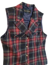 VTG 90S Giorgio Sant Angelo Wool Vest Tartan Red Med 18x22 Satin Lined Punk