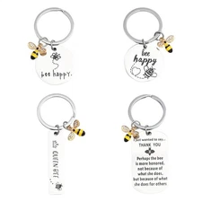 Bee Happy Keyring for Women Stainless Steel Keyring Bag Charm Keychain Pendant