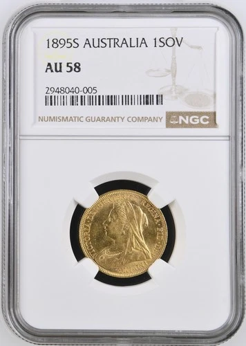 1895 S Veil Head Victoria Sovereign AUSTRALIA Gold 1SOV NGC AU 58