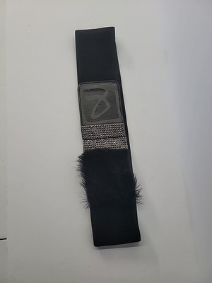 Vintage Black Faux Fur Rhinestones Stretch Belt Medium Large Glam Statement