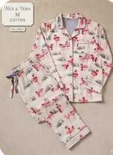 Nick  Nora Flamingo Flannel Pajama Set Size M Long Sleeve Button Up 2 Piece