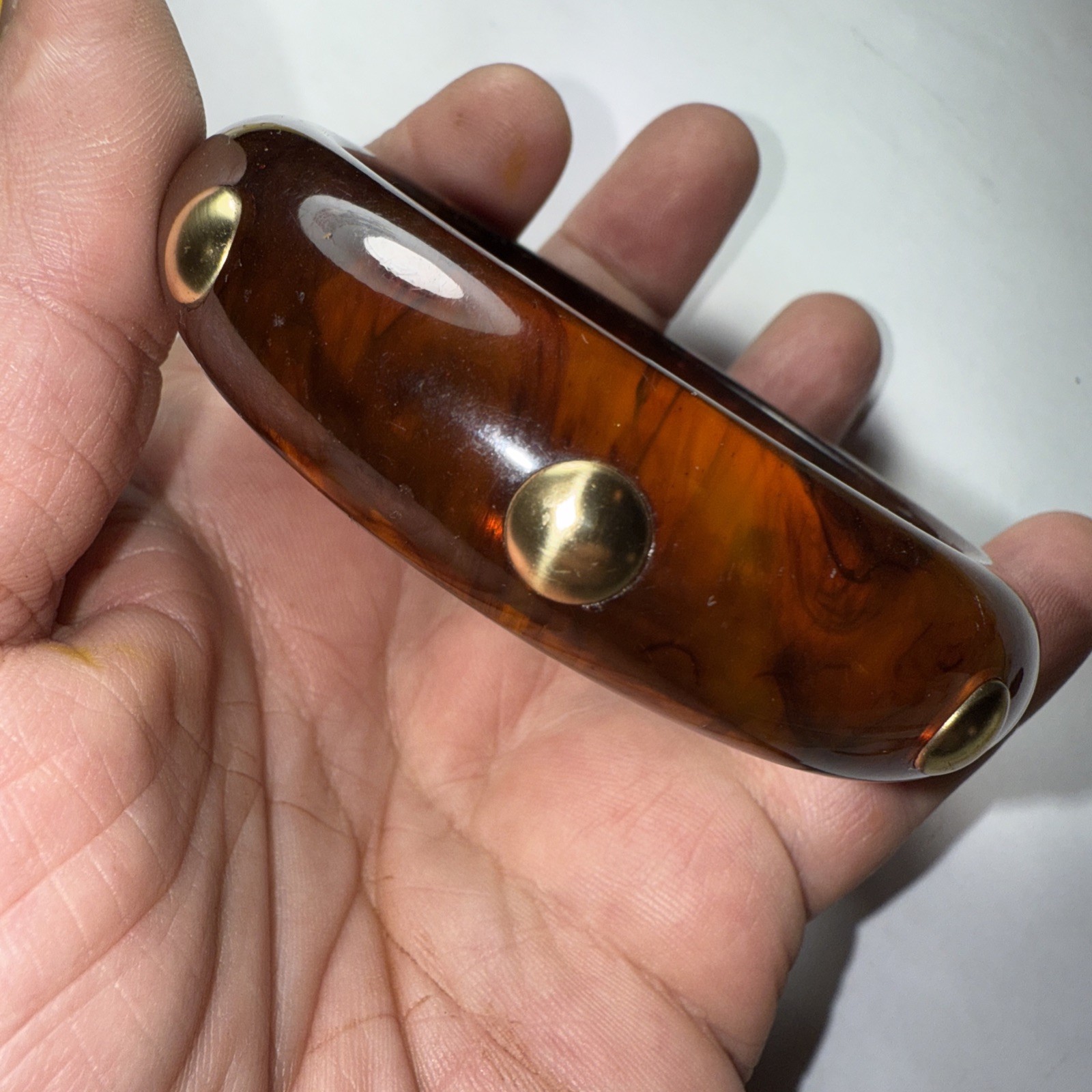 Bracelet Bangle Bakelite Root bear With Studs 3/4… - image 11