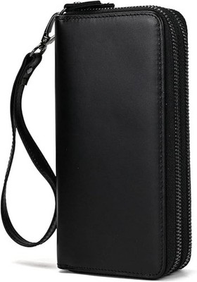 Genuine Leather Wallet Double Zipper Long Wallet Large Capacity Purse Clutch ...