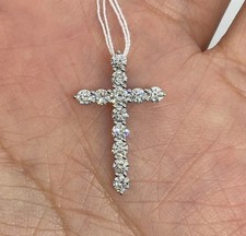 2Ct Round Cut Beautiful Diamond Cross Pendant 14K White Gold Over 18" Free Chain