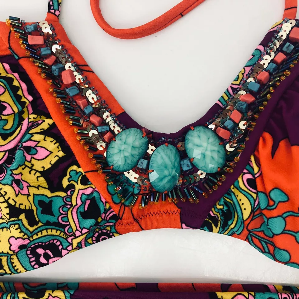 New VICTORIA'S SECRET Bikini Orange Purple Paisley Embellished Swimsuit 2Pc Sm - Image 3 of 4