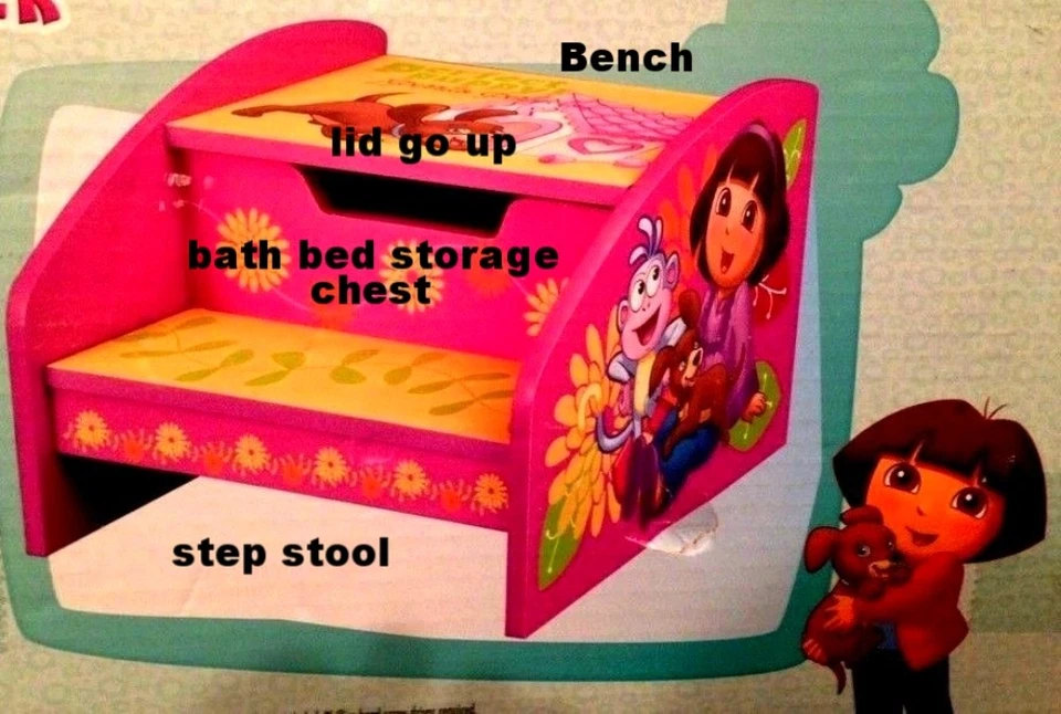 PRINCESA~CACHORRO DORA~NIÑAS~CAMA-BAÑO~CAJA DE JUGUETES DE MADERA DE ALMACENAMIENTO~BANCO TABURETE ESCALONADO Foto 3 de 4