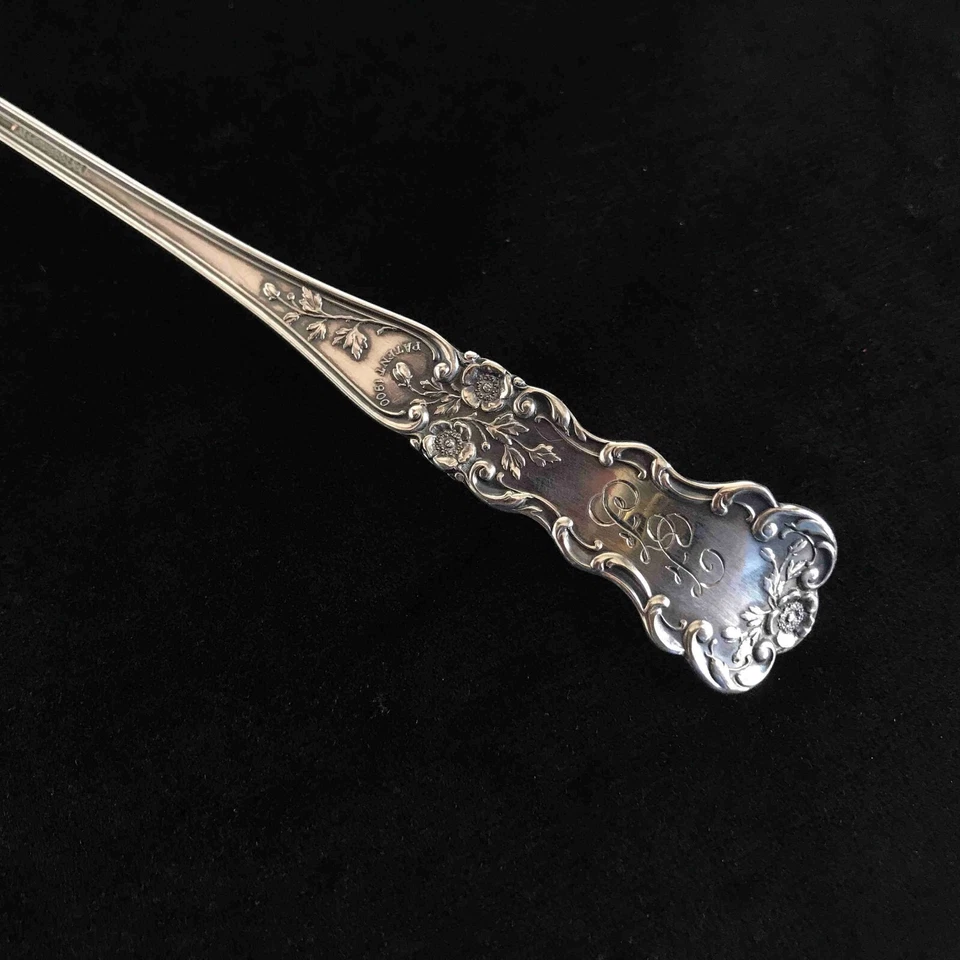 Tenedor de lechuga Gorham Sterling Buttercup A. Stowell & Co. alrededor de 1900 con monograma Foto 4 de 4