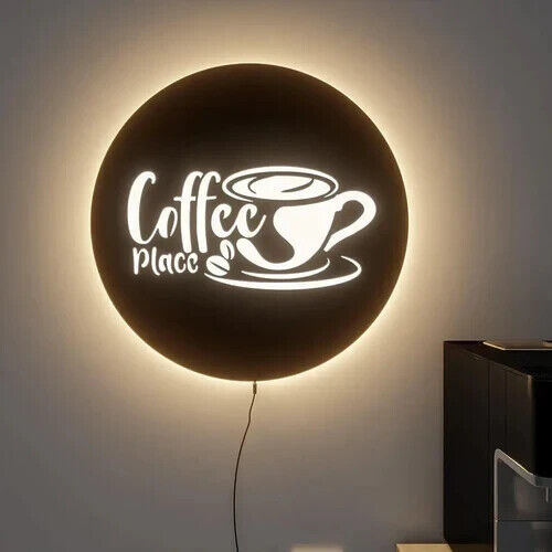 Decoración circular de pared de cocina retroiluminada para amantes del café - Imagen 1 de 5
