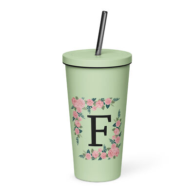 Trinkbecher mit Strohhalm, mit dem Buchstaben F, ein cooles Geschenk 
