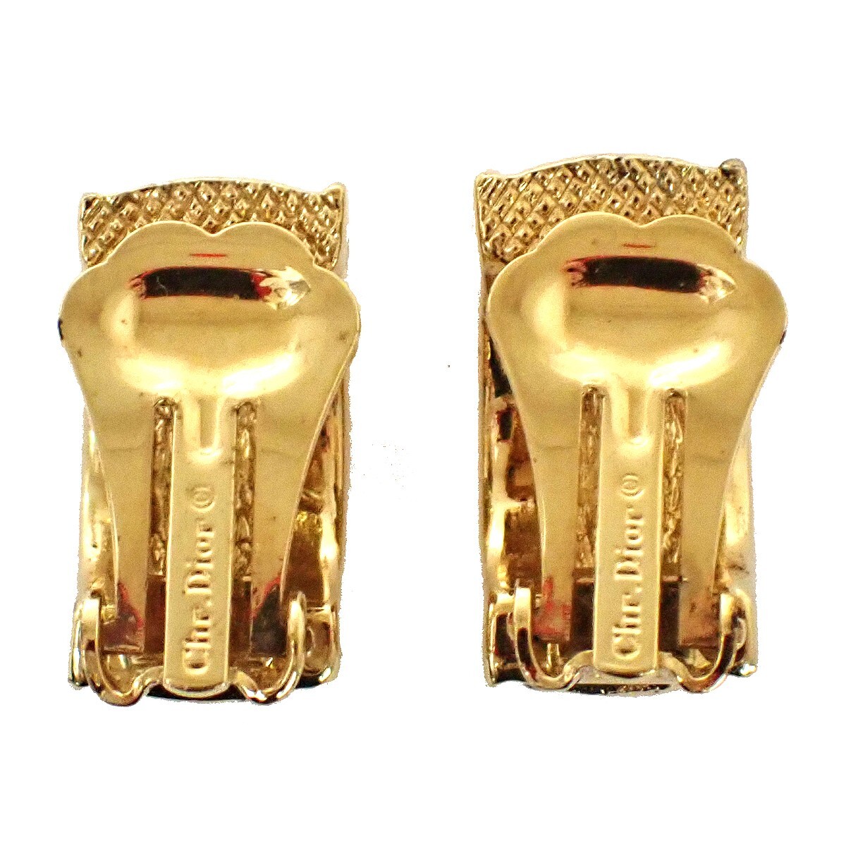 CHRISTIAN DIOR CD Logo Earrings ClipOn Rhinestone GHW Accessory