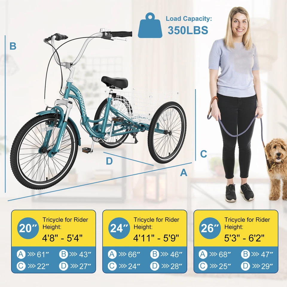 MOONCOOL Folding Adult Tricycle 24 Inch 3 Wheel Bike, Foldable Trike Men Women - Image 4 of 4