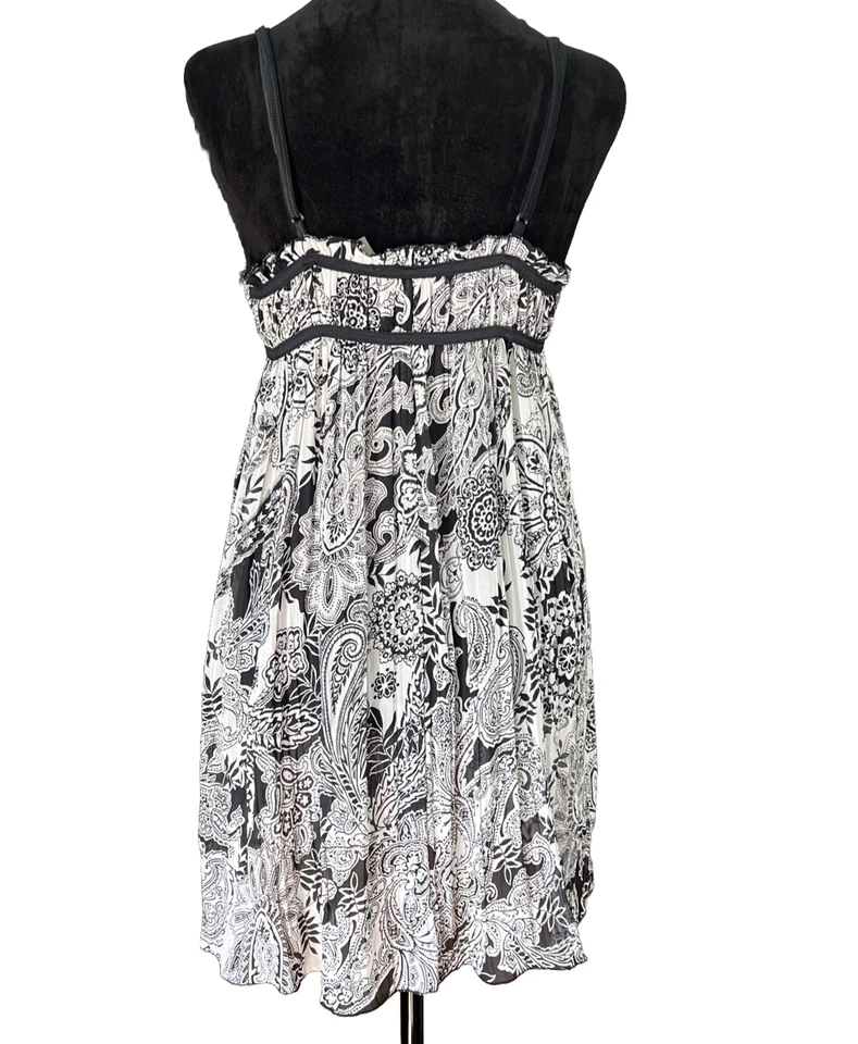 Apt 9 透明黑白佩斯利 Chemise S 码内衣礼服缩褶蝴蝶结蕾丝 — 第 2/4 张图片