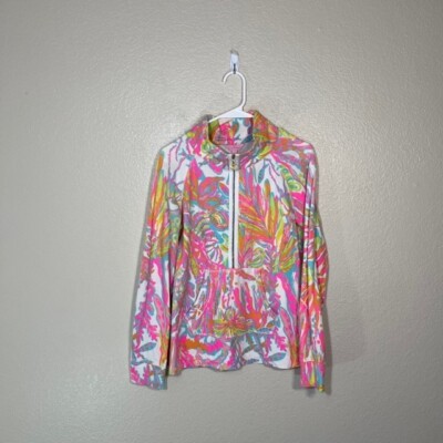 Lily Pulitzer Womens Skipper Popover Jacket Small Blue 1/2 Zip Tropical Beachy