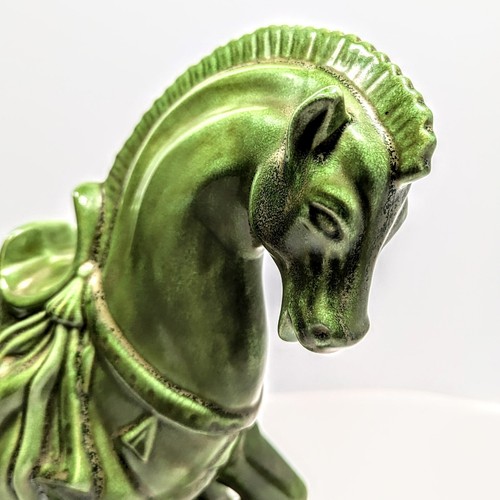 Statua cavallo ceramica verde orientale vintage veste fluente anni 60 12" - Foto 7 di 12